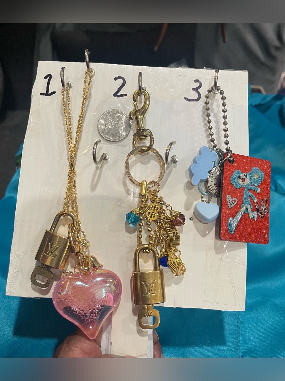 #22 Choice of 1 Key/Bag Charm -Tone Padlock Key Charms with Various Accents